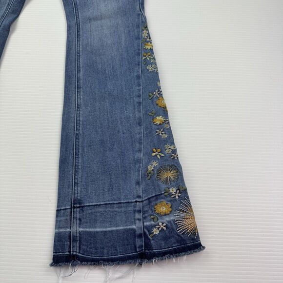 Ashley Mason Premium Jeans Sz 5/27 Flare Daisy Embroidered Raw Hem Y2K Boho - Picture 4 of 13
